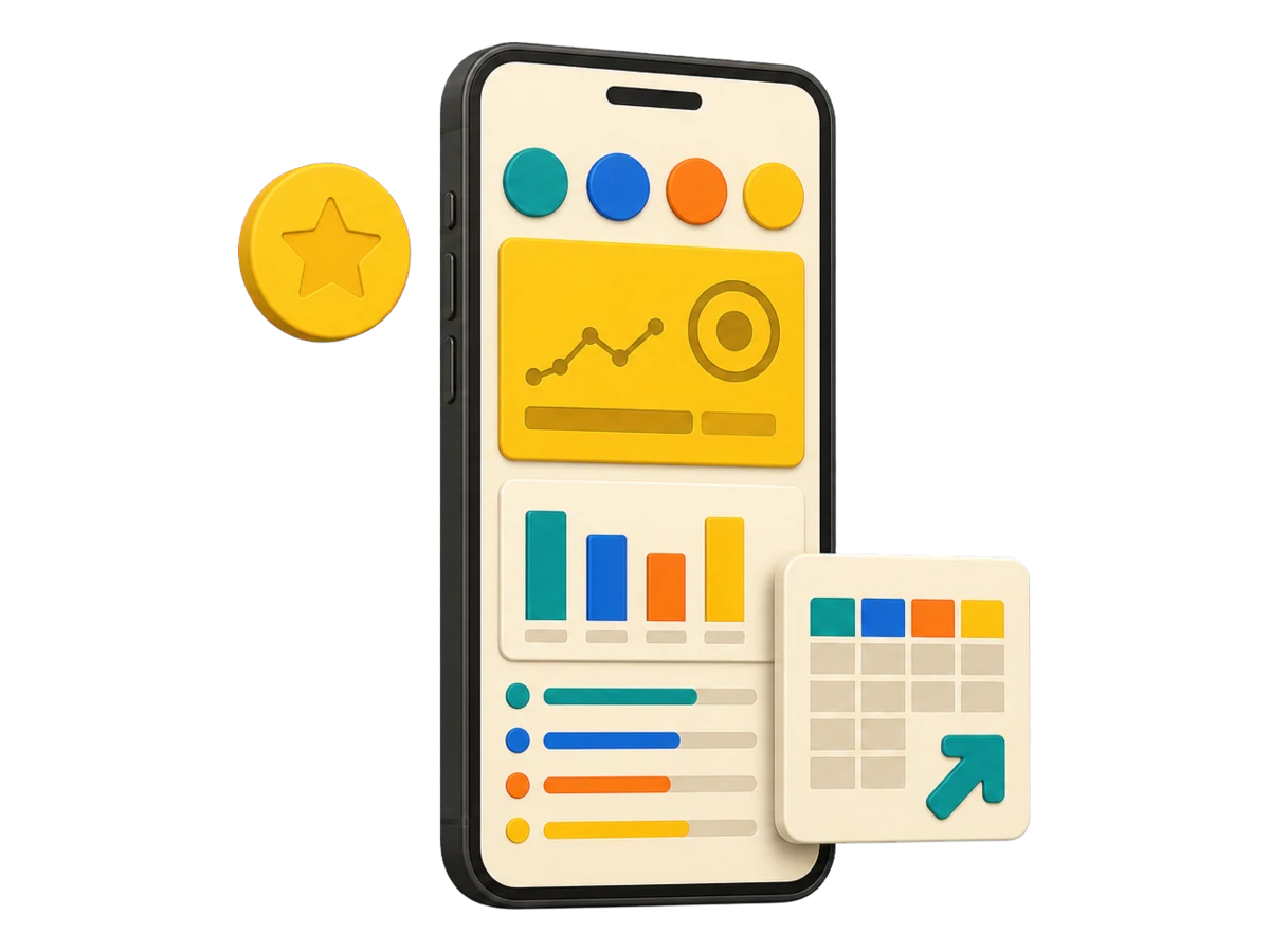 A stylized phone showing KartPace Timer Pro session statistics and export tools